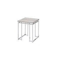 Modern Square End Table – Metal Base with Wood Finish