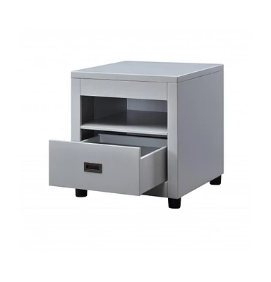 Transitional Wood Square End Table – Drawer and Display Shelf
