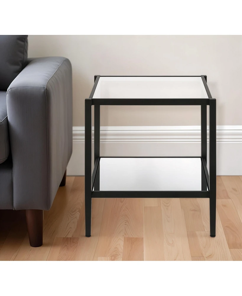 Mirrored Glass and Steel Square End Table with Shelf – Luxurious and Functional