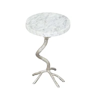 Stylish 22" Marble End Table – Round White Top with Silver Legs for Elegant Decor