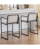 Set of 2 Modern Counter Height Bar Stools with Metal Frame Armrests and Upholstered Cushions for Kitchen Island Dining Room or Home Seating-The Po