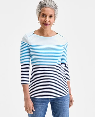 Style & Co Women's Printed Pima Cotton 3/4-Sleeve Top, Exclusively at Macy's