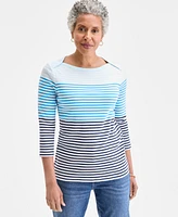 Style & Co Women's Printed Pima Cotton 3/4-Sleeve Top, Exclusively at Macy's