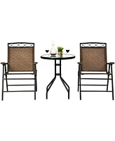 Gymax 3PCS Bistro Set Conversation Set Pub Patio Outdoor w/ Folding Chairs Table