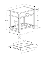 Contemporary End Table with Glass Top, Metal Frame, Drawer & Shelf