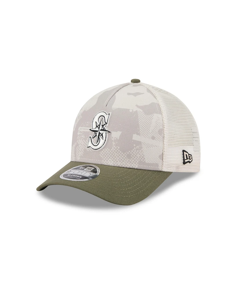 New Era Men's Light Beige/Olive Seattle Mariners 2025 Armed Forces Day 9FORTY M-Crown A-Frame Adjustable Hat