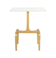 Rectangular End Table with Genuine Marble Look Top for Living Room