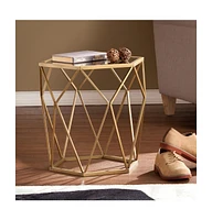 Reflective Glass Hexagon Mirrored End Table for Modern Home Decor