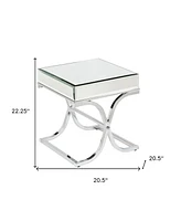 22" Silver And Clear Mirrored Glass Square End Table