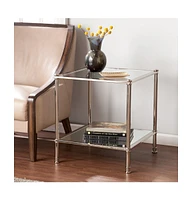 24" Silver Glass And Iron Square Mirrored End Table