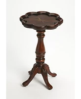 20" Dark Brown And Cherry Wood Floral Top End Table