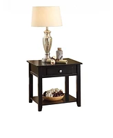 Square End Table with Drawer and Shelf – Manufactured Wood Accent Table
