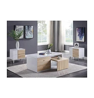 Modern Wood Look Rectangular Side Table with Dual Storage Drawers