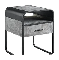 Square Wood and Metal End Table with Storage Drawer and Shelf