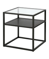Modern Glass and Steel Square End Table with Storage Shelf – Perfect for Any Space