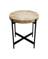 22" Industrial Round End Table Wood Top and Black Metal Legs