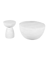 Solid Wood Round End Table – 22" White Distressed Finish for Farmhouse Style