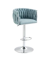 Set of 2 Adjustable Swivel Bar Stools with Woven Fabric Back and Footrest Modern Upholstered Counter Height Chairs for Kitchen Island or Area-The