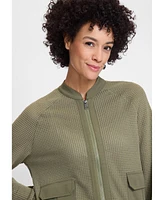 Olsen Women's Mixed Media Zip Front Bomber Jacket
