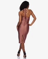 Alex & Sophia Women's Ruched Halter Midi Dress