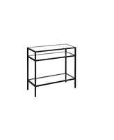 Glass and Steel End Table Modern Side with Two-Tier Shelf Storage For Living Room