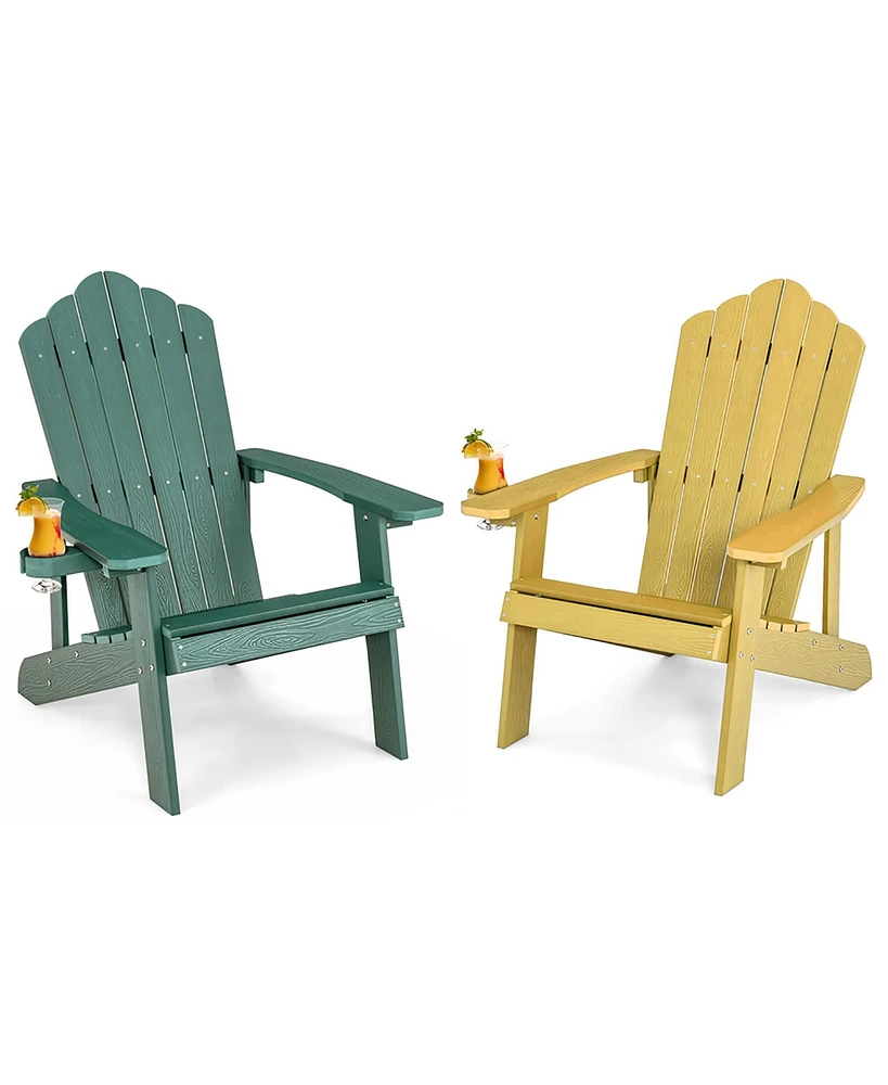 Gymax 2PCS Patio Hips Adirondack Chair w/ Cup Holder Weather Resistant 380 Lbs