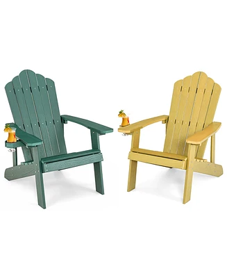 Gymax 2PCS Patio Hips Adirondack Chair w/ Cup Holder Weather Resistant 380 Lbs