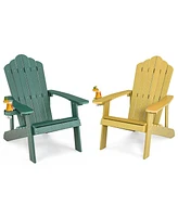 Gymax 2PCS Patio Hips Adirondack Chair w/ Cup Holder Weather Resistant 380 Lbs