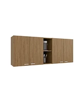 Olimpo 150 Wall Double Door Cabinet,Two External Shelves, Two Interior Shelves, Natural Oak