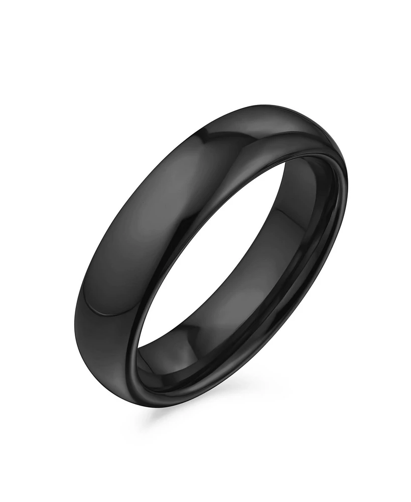 Bling Jewelry Plain Simple Dome Design Comfort Fit Titanium Band Ring Polished Black Silver Rose Gold Tone 5MM