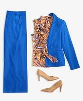 Tahari Asl Womens Clasp Blazer Wide Leg Pants Tie Neck Blouse Wide Leg Pants