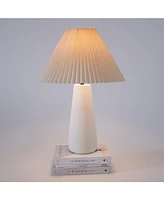 Gwen Led Modern Table Lamp with Cream Pleated Fabric Shade and Weighted Base, Bulb Included (25")