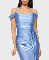 B Darlin Juniors' Off-The-Shoulder Slit-Front Ruched Gown