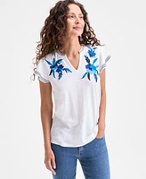 Style & Co Women's Cotton Embroidered Flutter-Sleeve Top, Exclusively at Macy's