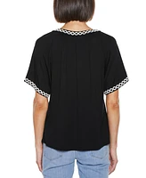 Belldini Women's Crochet Trim Short Sleeve Knit Top