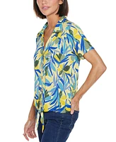 Belldini Women's Tropical Tie Front Knit Top
