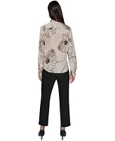 Karl Lagerfeld Paris Women's Printed Satin Tie-Neck Blouse