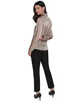 Karl Lagerfeld Paris Women's Mixed-Media Button-Front Blouse