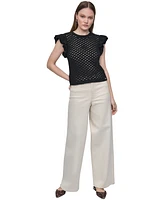 Dkny Jeans Women's Baby Chenille Pointelle Rib Flutter-Sleeve Sweater