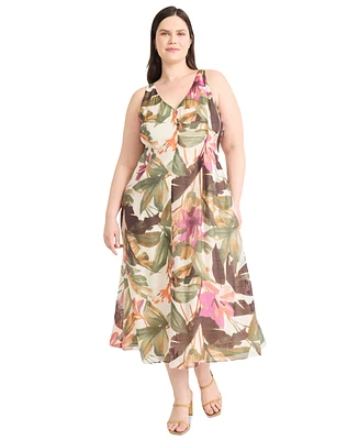 Maggy London Plus Printed Sleeveless Midi Dress