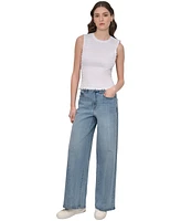 Dkny Jeans Women's Crewneck Smocked Sleeveless Top
