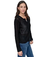 Dkny Jeans Women's Baby Chenille Open-Stitch Long-Sleeve Cardigan