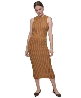 Dkny Jeans Womens Crewneck Cable Pointelle Stitch Sleeveless Sweater Midi Skirt