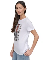 Dkny Jeans Women's Rhinestone 3 Image Photoreal Logo T-Shirt - WHB