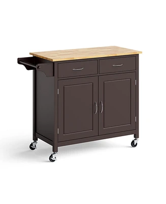 Modern Rolling Kitchen Cart Island with Wood Counter Top