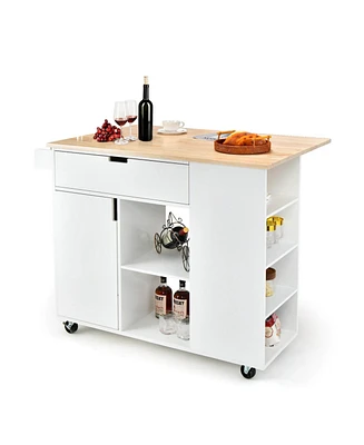 Drop-Leaf Kitchen Island with Rubber Wood Top
