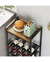 5-Tier Freestanding Wine Rack Kitchen Bar Cart with Glass Holder and Wood Top