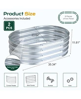 Aoodor 2Pcs Galvanized Raised Garden Bed Kit,35.34''(L) x 23.62''(W) x11.81''(H) Outdoor Garden Planter Oval Large Boxes for Vegetables, Flowers, Herb