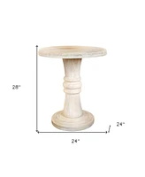 28" White Distressed Solid Wood Round End Table