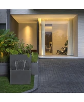 LuxenHome Gray Resin Modern Rectangular Waterfall Outdoor Fountain
